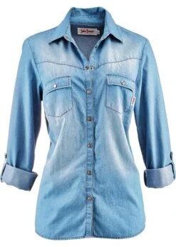 Chemise En Jean Avec Boutons-pression, Manches Longues