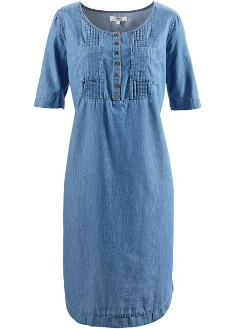 Robe En Coton Jean Longueur Genou, Demi-manches 9 Robe En Coton Jean Longueur Genou, Demi-manches - Afbeelding 7