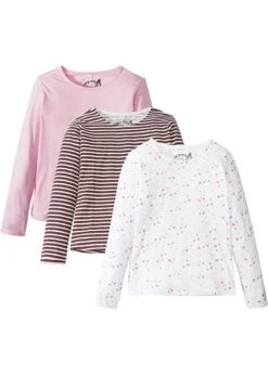 Lot De 3 T-shirts Manches Longues Fille En Coton