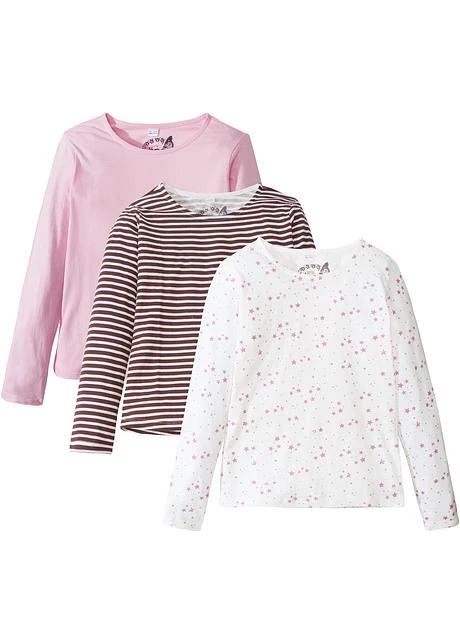 Lot De 3 T-shirts Manches Longues Fille En Coton 3 Lot De 3 T-shirts Manches Longues Fille En Coton