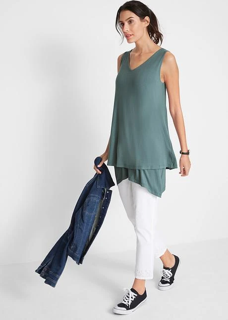 Top Long Double épaisseur à Col V Et Base à Pans 6 Top Long Double épaisseur à Col V Et Base à Pans - Afbeelding 4