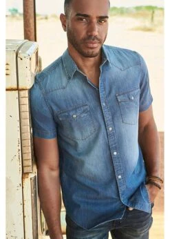 Chemise Manches Courtes En Jean, Slim Fit -Venus Mode Winkel 19054559 pAg0vMqo