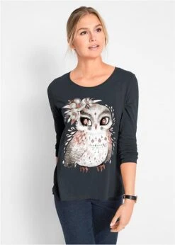 T-shirt Manches Longues En Coton à Imprimé Hibou -Venus Mode Winkel 19256465 eAphf5YW