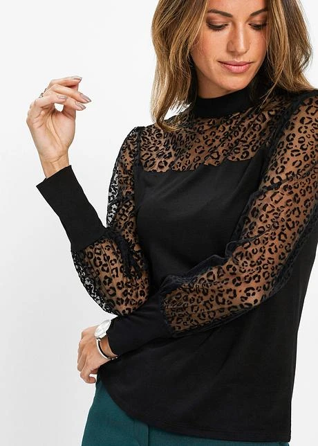 Haut à Manches Transparentes, Motif Animalier Tendance 8 Haut à Manches Transparentes, Motif Animalier Tendance - Afbeelding 6