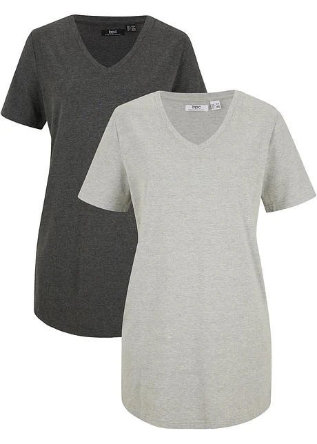 Lot De 2 T-shirts Longs Basiques Col V Et Manches Courtes 9 Lot De 2 T-shirts Longs Basiques Col V Et Manches Courtes - Afbeelding 7
