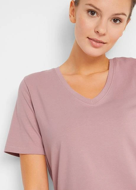 Lot De 2 T-shirts Longs Basiques Col V Et Manches Courtes 7 Lot De 2 T-shirts Longs Basiques Col V Et Manches Courtes - Afbeelding 5