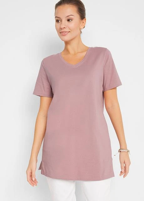 Lot De 2 T-shirts Longs Basiques Col V Et Manches Courtes 4 Lot De 2 T-shirts Longs Basiques Col V Et Manches Courtes - Afbeelding 2