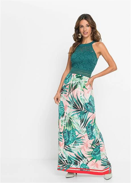 Robe Longue à Imprimé Et Dentelle 4 Robe Longue à Imprimé Et Dentelle - Afbeelding 2