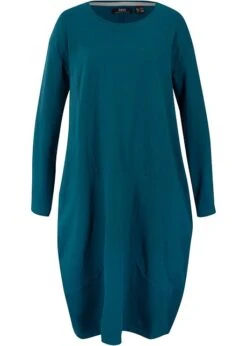 Robe De Forme Ovoïde En Jersey De Coton Avec Poches, Manches Longues Et Longueur Genou