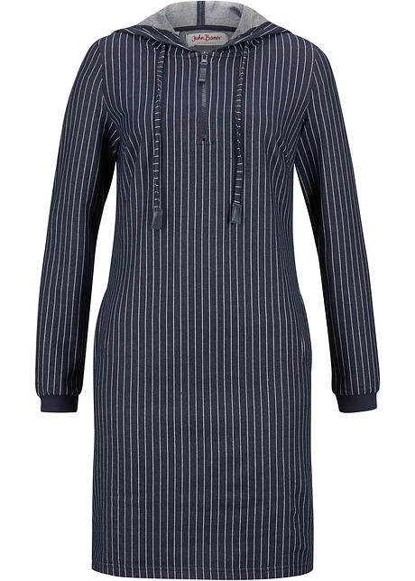 Robe Sweat Effet Jean, Rayée, Avec Capuche 3 Robe Sweat Effet Jean, Rayée, Avec Capuche