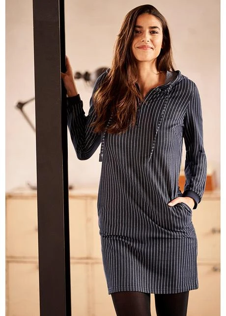 Robe Sweat Effet Jean, Rayée, Avec Capuche 9 Robe Sweat Effet Jean, Rayée, Avec Capuche - Afbeelding 7