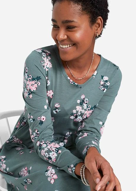 Robe Midi En Jersey Ample-évasée En Coton, Manches Longues 8 Robe Midi En Jersey Ample-évasée En Coton, Manches Longues - Afbeelding 6