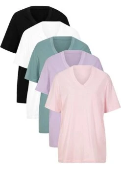 Lot De 5 T-shirts Longs Amples Col En V, Manches Courtes -Venus Mode Winkel 22001362 7dIZ27D7
