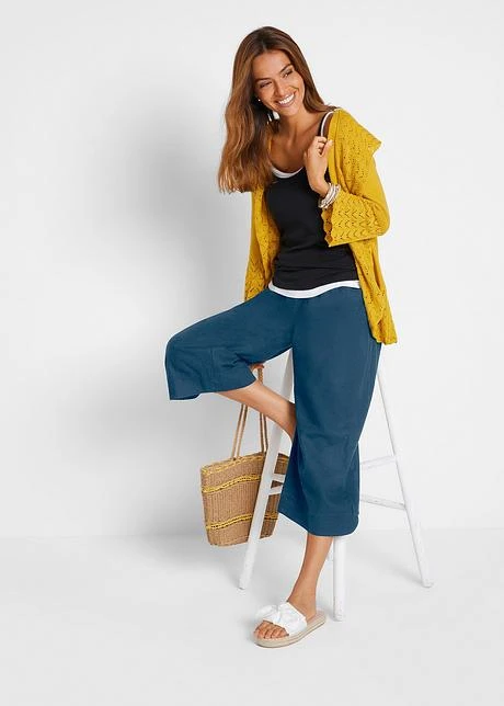 Pantalon En Lin à Empiècement Taille Confortable, Longueur 3/4 6 Pantalon En Lin à Empiècement Taille Confortable, Longueur 3/4 - Afbeelding 4