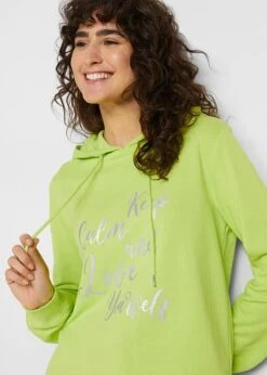 Sweat-shirt Sport Et Féminin Avec Inscription Métallisée, Fentes Latérales Pour Une Plus Grande Liberté De Mouvement, Capuche. -Venus Mode Winkel 22230274 0k6lj6WY
