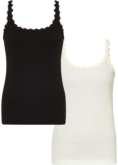 Rainbow Lot De 2 Tops Côtelés Avec Bordure Dentelle 3 Rainbow Lot De 2 Tops Côtelés Avec Bordure Dentelle