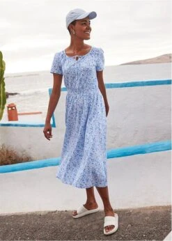 Robe Midi Avec Large Smock à La Taille Et Manches Papillon -Venus Mode Winkel 23046807 2XofSXf8