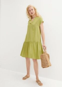 Robe-tunique Longueur Genou Avec Volant Et Col Henley -Venus Mode Winkel 23062082 iNKTFqGL