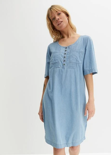 Robe En Coton Jean Longueur Genou, Demi-manches 4 Robe En Coton Jean Longueur Genou, Demi-manches - Afbeelding 2