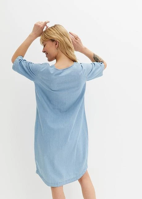 Robe En Coton Jean Longueur Genou, Demi-manches 5 Robe En Coton Jean Longueur Genou, Demi-manches - Afbeelding 3