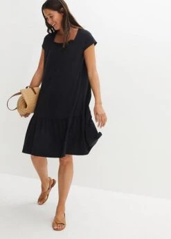 Robe En Jersey Coton Avec Détail Décolleté Et Manches Papillon, Longueur Genou -Venus Mode Winkel 23078056 lY72sVR8