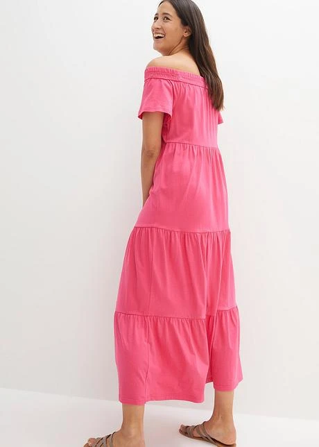 Robe Longue En Jersey Coton Avec Volants Et Encolure Carmen 5 Robe Longue En Jersey Coton Avec Volants Et Encolure Carmen - Afbeelding 3