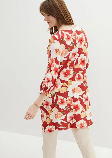 Robe-tunique En Jersey Avec Détail Lien à Nouer Au Décolleté, Longueur Genou 5 Robe-tunique En Jersey Avec Détail Lien à Nouer Au Décolleté, Longueur Genou - Afbeelding 3