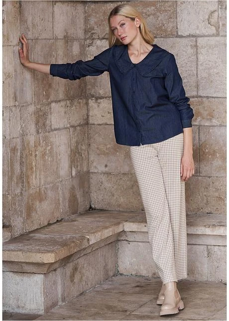 Pantalon Extensible à Motif Pied-de-poule, Wide Leg 9 Pantalon Extensible à Motif Pied-de-poule, Wide Leg - Afbeelding 7