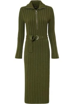 Robe En Maille Côtelée Avec Col Camionneur