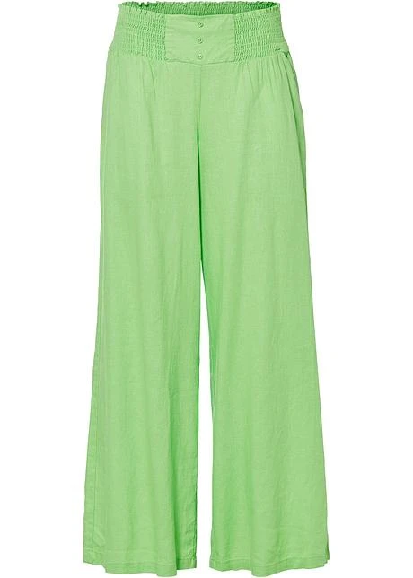 Pantalon Large Avec Lin Majoritaire Et Taille Smockée Confortable 3 Pantalon Large Avec Lin Majoritaire Et Taille Smockée Confortable