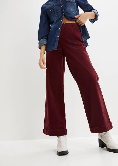 Pantalon Large En Velours Côtelé Avec Taille Haute élastiquée 4 Pantalon Large En Velours Côtelé Avec Taille Haute élastiquée - Afbeelding 2