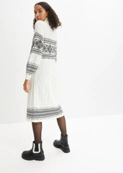 Robe En Maille Motif Norvégien, Manches Ballon, Longueur Genou -Venus Mode Winkel 23163717 FWk4XDDV