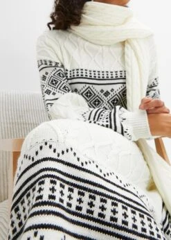 Robe En Maille Motif Norvégien, Manches Ballon, Longueur Genou -Venus Mode Winkel 23163721 38VGDtEb