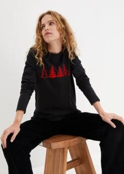 T-shirt Coton à Manches Longues Avec Motif Noël -Venus Mode Winkel 23172193 NHYVYQdD