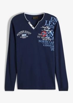 T-shirt Col Henley à Imprimé, Manches Longues