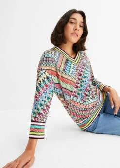 T-shirt Manches Longues à Mélange De Motifs -Venus Mode Winkel 23194947 ZvxjA6dn