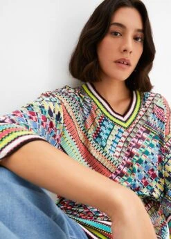 T-shirt Manches Longues à Mélange De Motifs -Venus Mode Winkel 23194974 d57M3ZcX