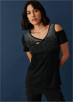 T-shirt à Application De Strass Et Découpes -Venus Mode Winkel 23205105 bS9P546I