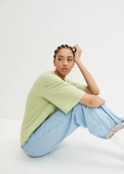 T-shirt Rayé à Manches Raglan, Col Ras De Cou -Venus Mode Winkel 23207961 enduQZqp