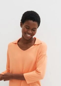 T-shirt Oversize Avec Col Polo Et Fentes Latérales, Manches 3/4 -Venus Mode Winkel 23208245 UZBH9Tnn