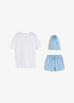 Pyjashort Avec T-shirt Jersey Et Boxer Tissé Avec Poches Latérales Et Sac De Lavage
