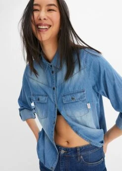 Chemise En Jean Avec Boutons-pression, Manches Longues -Venus Mode Winkel 23210913 RnnrPTnB