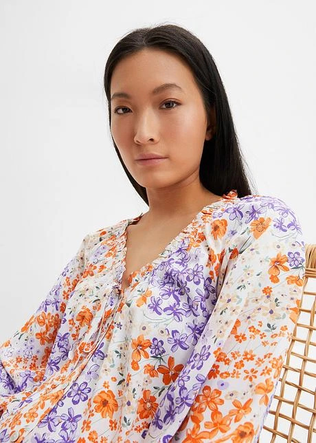 Blouse Ample, Texturée Et Volantée, Forme Trapèze, Imprimée, Manches 3/4 8 Blouse Ample, Texturée Et Volantée, Forme Trapèze, Imprimée, Manches 3/4 - Afbeelding 6