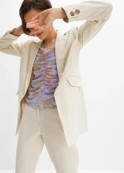 Blazer Ample En Lin Majoritaire, Coupe Carrée Et Boutons Sur Les Manches -Venus Mode Winkel 23226102 dO4Nflcp