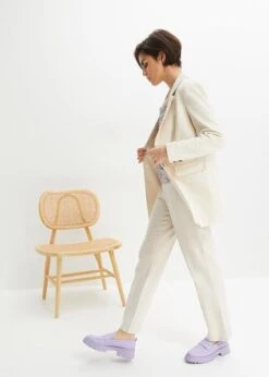 Blazer Ample En Lin Majoritaire, Coupe Carrée Et Boutons Sur Les Manches -Venus Mode Winkel 23226106 p5WxpCMd