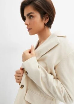 Blazer Ample En Lin Majoritaire, Coupe Carrée Et Boutons Sur Les Manches -Venus Mode Winkel 23226115 ydme2cci