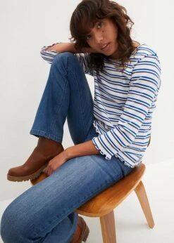 T-shirt Côtelé à Bord Ondulé, Manches 3/4 -Venus Mode Winkel 23226834 EAVYFxt7