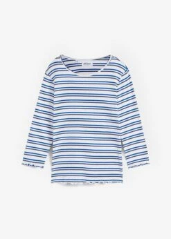 T-shirt CÎtelé à Bord Ondulé, Manches 3/4