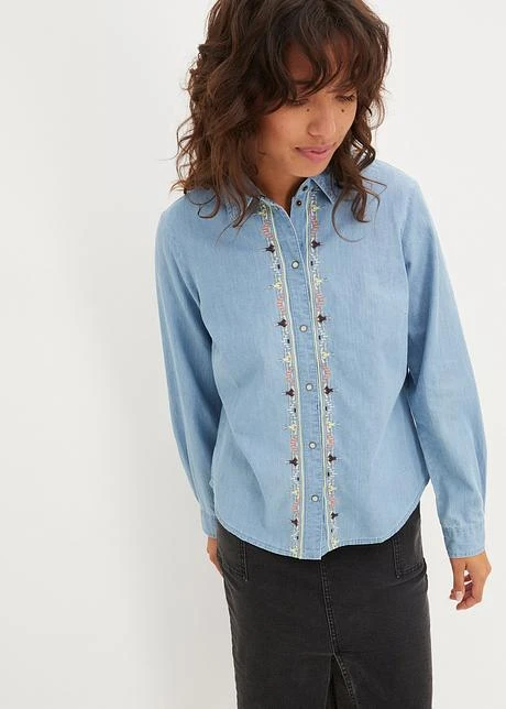 Blouse En Jean Oversize Avec Broderie 7 Blouse En Jean Oversize Avec Broderie - Afbeelding 5