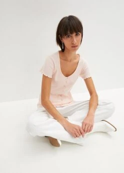 Rainbow T-shirt Côtelé à Boutons Décoratifs -Venus Mode Winkel 23228133 7m1C2UK8